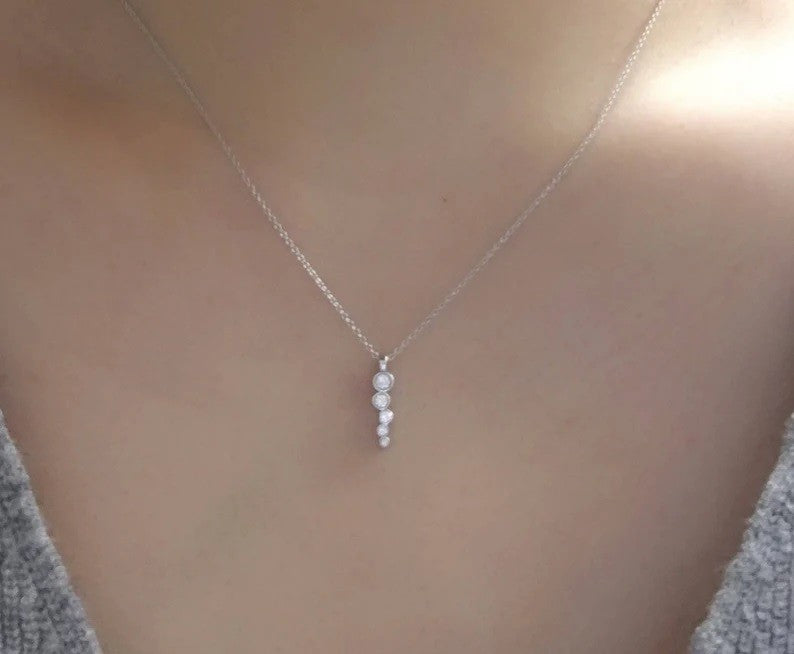 AU 25 Jewelry 0.15Ct Natural Diamond Bezel Station Necklace in 14K Rose Gold – 18" USA Handmade