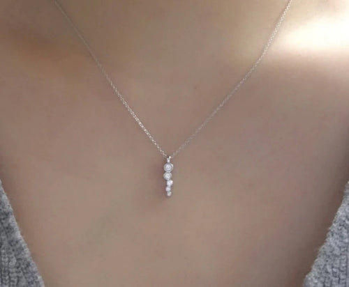 AU 25 Jewelry 0.15Ct Natural Diamond Bezel Station Necklace in 14K Rose Gold – 18" USA Handmade