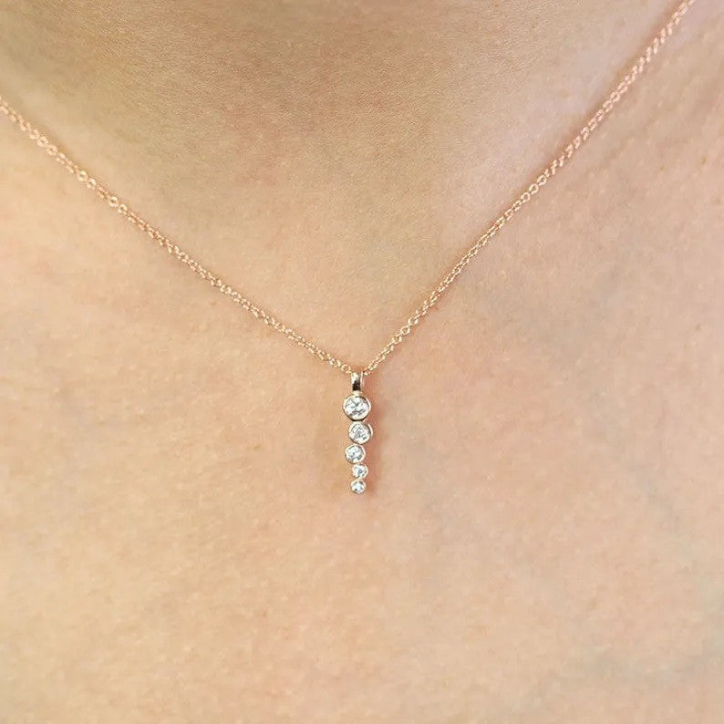 AU 25 Jewelry 0.15Ct Natural Diamond Bezel Station Necklace in 14K Rose Gold – 18" USA Handmade