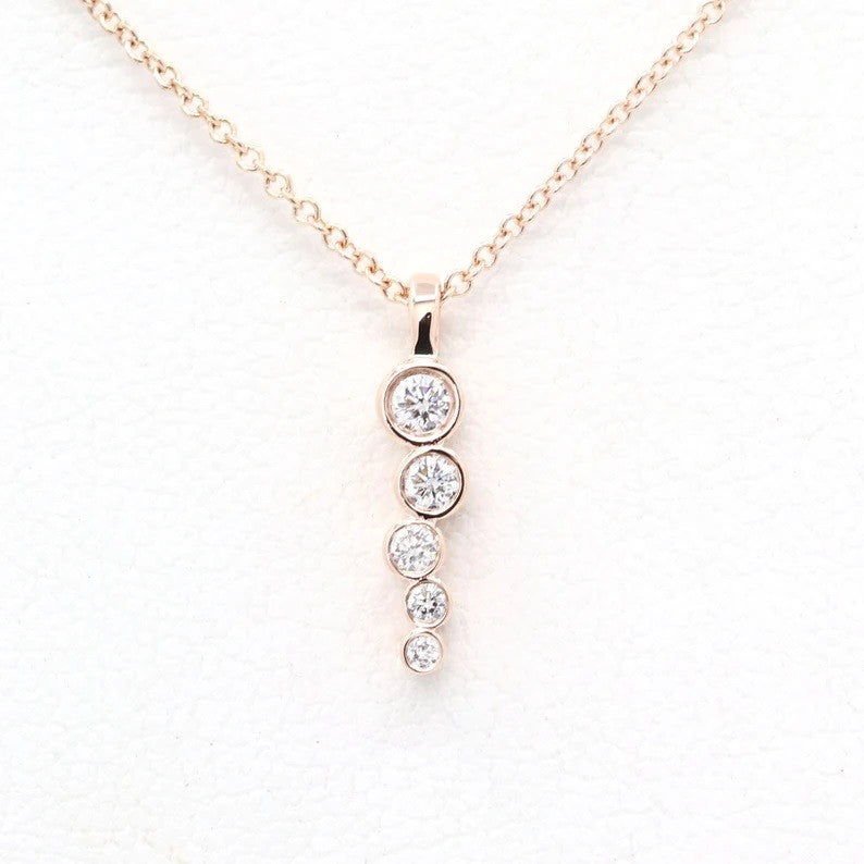 AU 25 Jewelry 0.15Ct Natural Diamond Bezel Station Necklace in 14K Rose Gold – 18" USA Handmade
