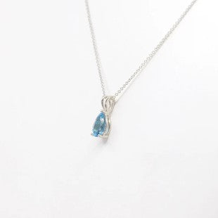 14K Gold 1.5CT Natural Blue Topaz Pear Solitaire Necklace