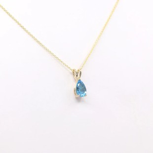 14K Gold 1.5CT Natural Blue Topaz Pear Solitaire Necklace