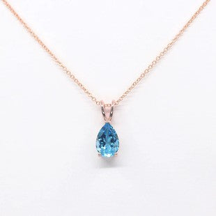 14K Gold 1.5CT Natural Blue Topaz Pear Solitaire Necklace