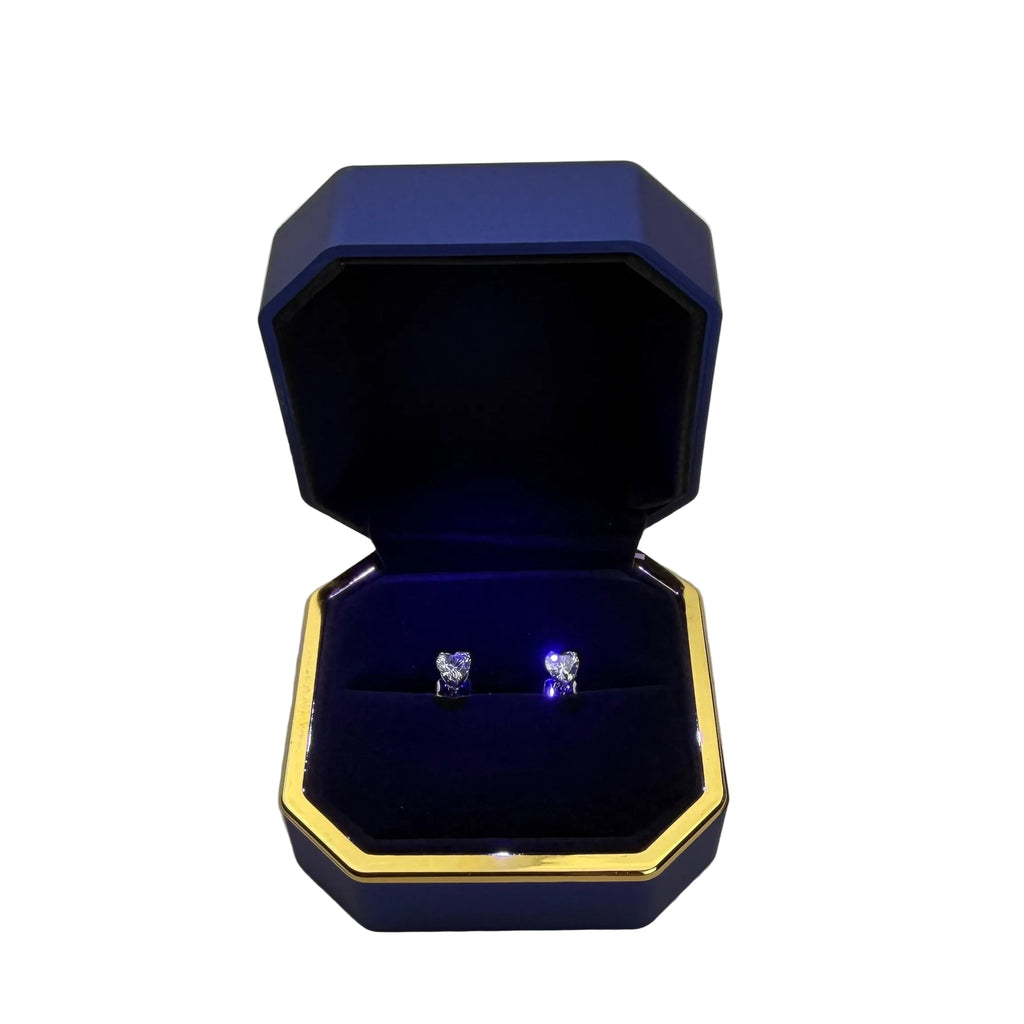 Rhodium Plated Stainless Steel Heart Cz Stud Earrings