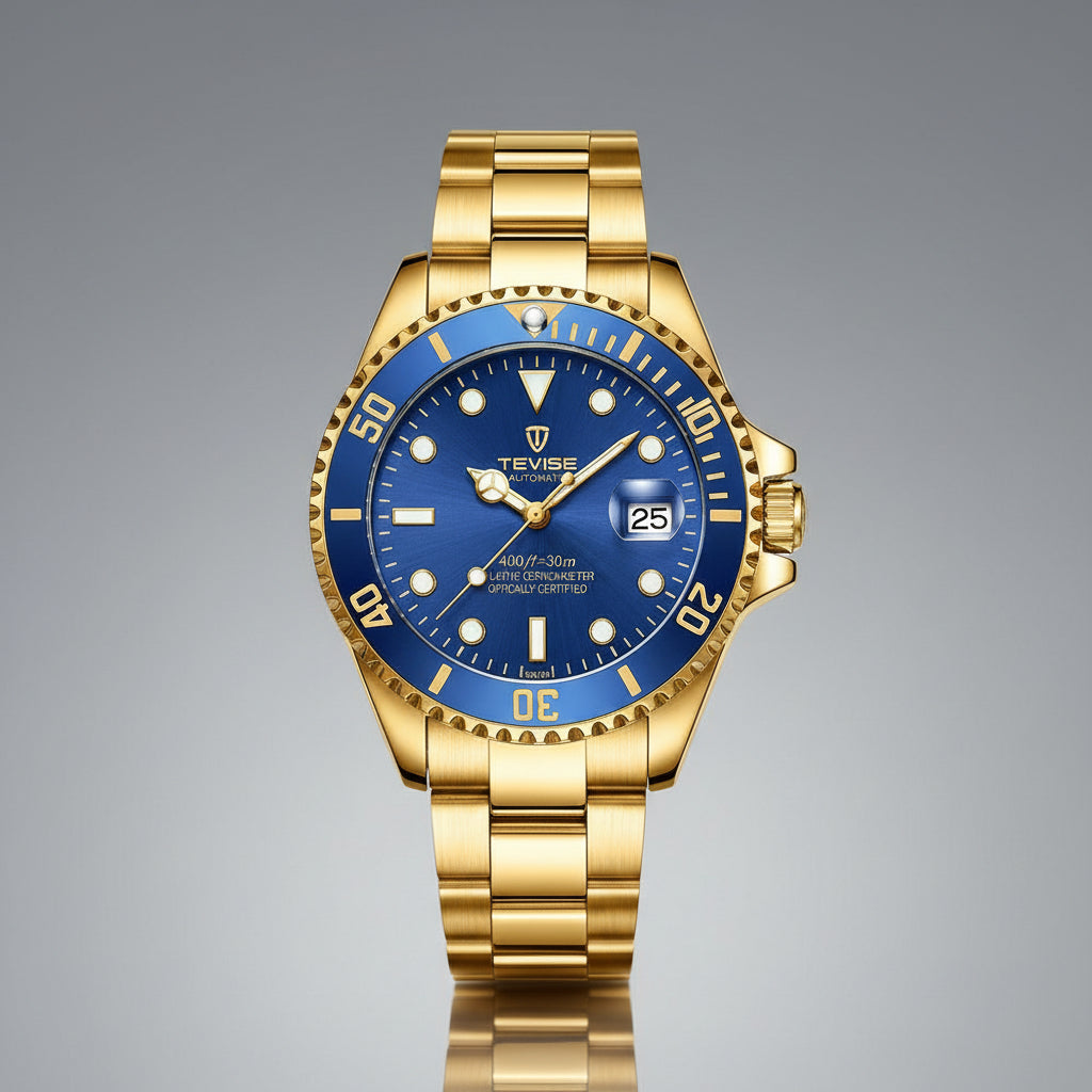 TEVISE 801 Luxury Automatic Watch for Men - Solid Stainless Steel Luminous Dial Perpetual Calendar Water Resistant