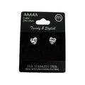 Rhodium Plated Stainless Steel Heart Cz Stud Earrings
