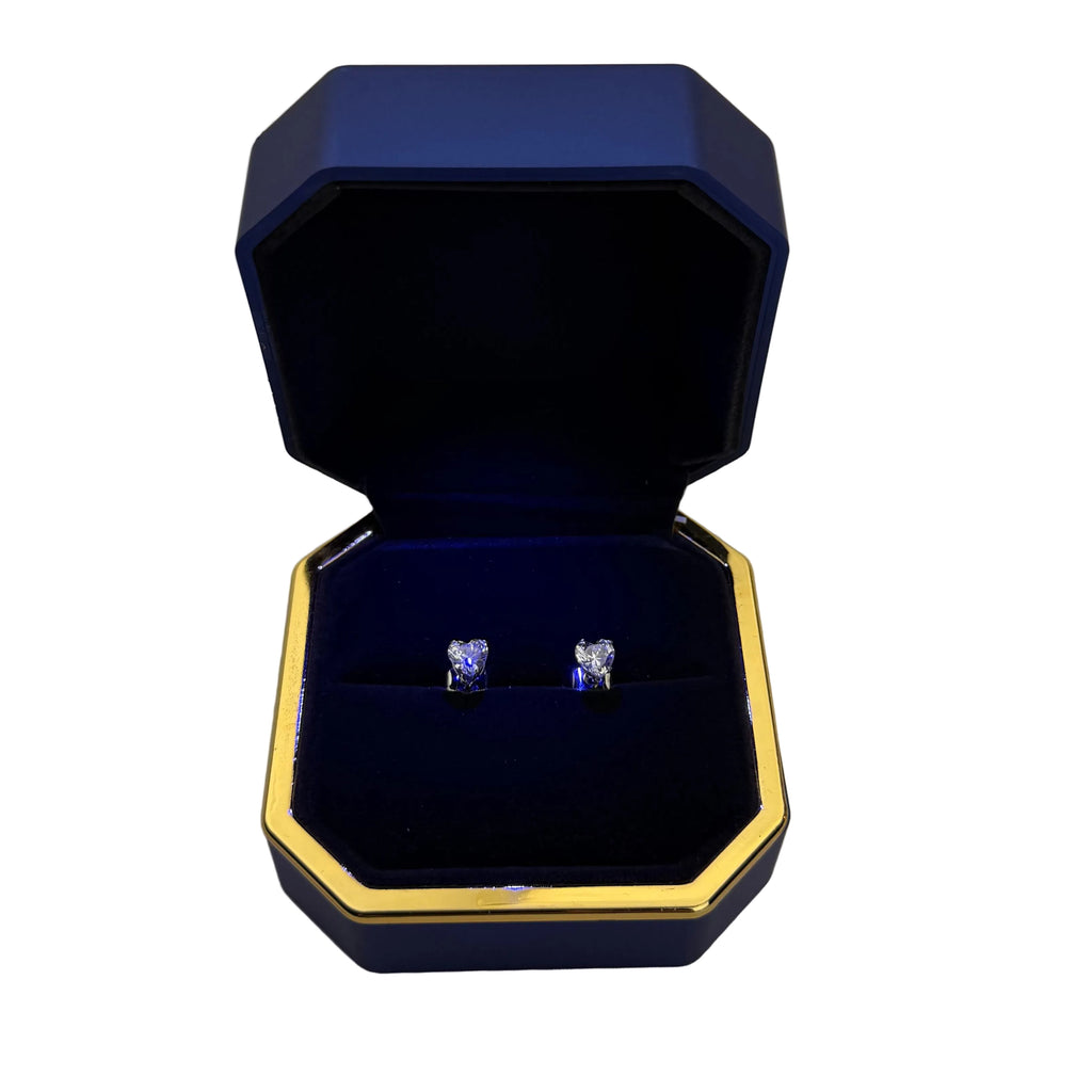 Rhodium Plated Stainless Steel Heart Cz Stud Earrings