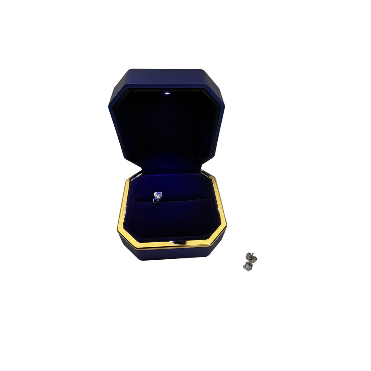 Rhodium Plated Stainless Steel Heart Cz Stud Earrings