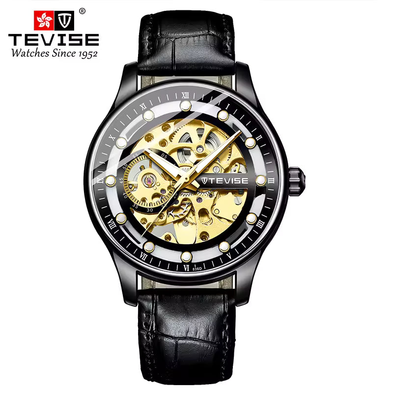 TEVISE 836D Imperium Skeleton Automatic Men’s Luxury Mechanical Watch – Leather Strap – 40mm