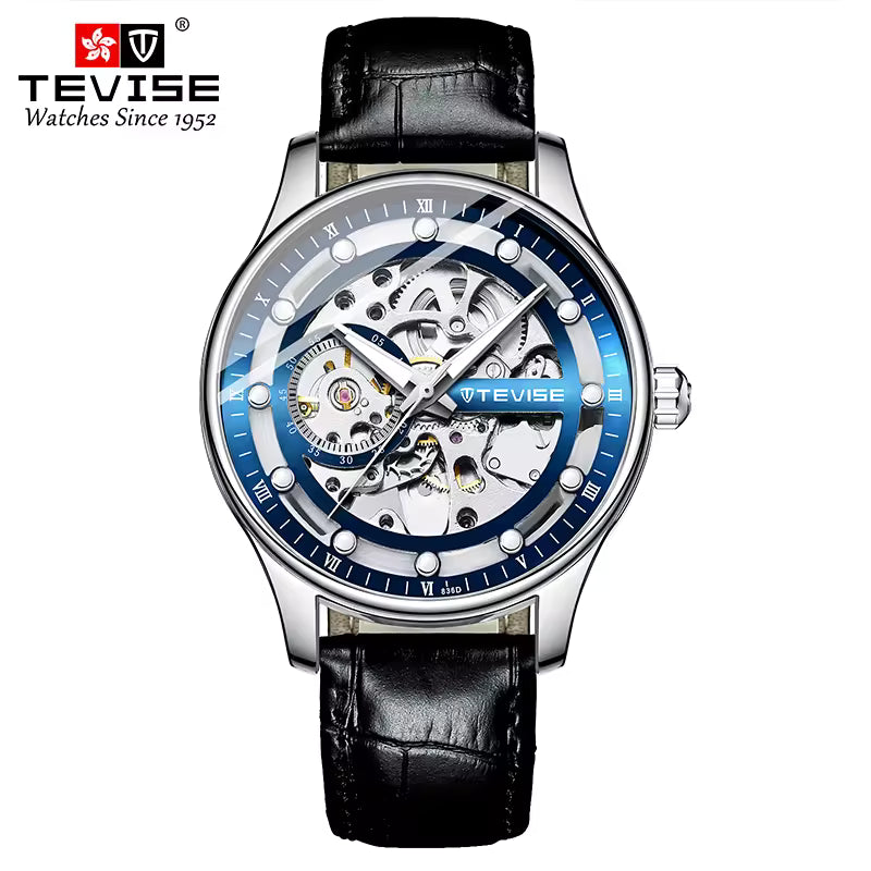 TEVISE 836D Imperium Skeleton Automatic Men’s Luxury Mechanical Watch – Leather Strap – 40mm