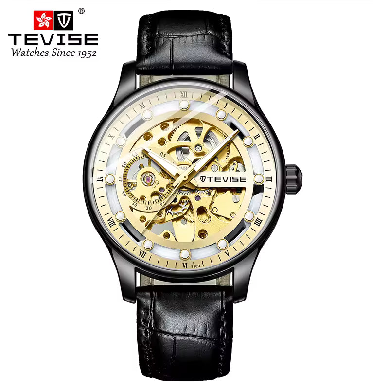TEVISE 836D Imperium Skeleton Automatic Men’s Luxury Mechanical Watch – Leather Strap – 40mm