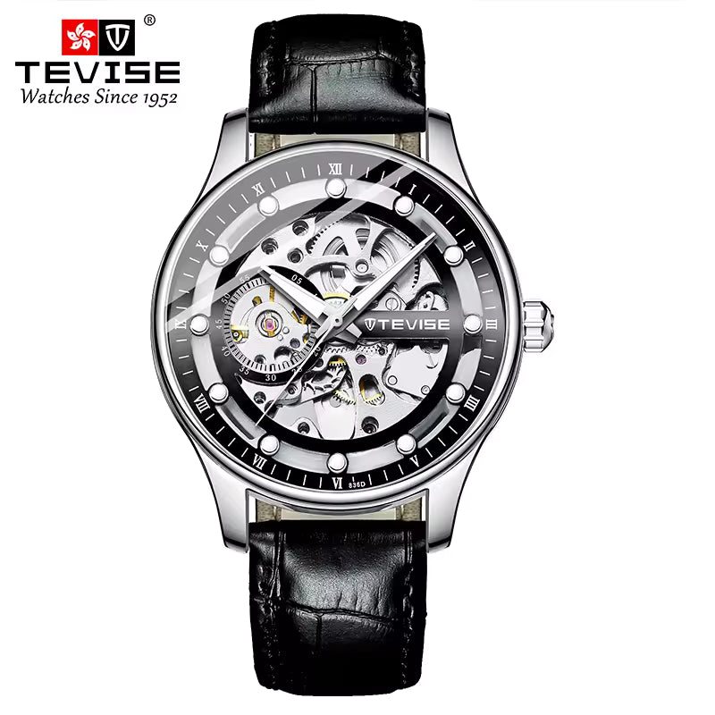 TEVISE 836D Imperium Skeleton Automatic Men’s Luxury Mechanical Watch – Leather Strap – 40mm