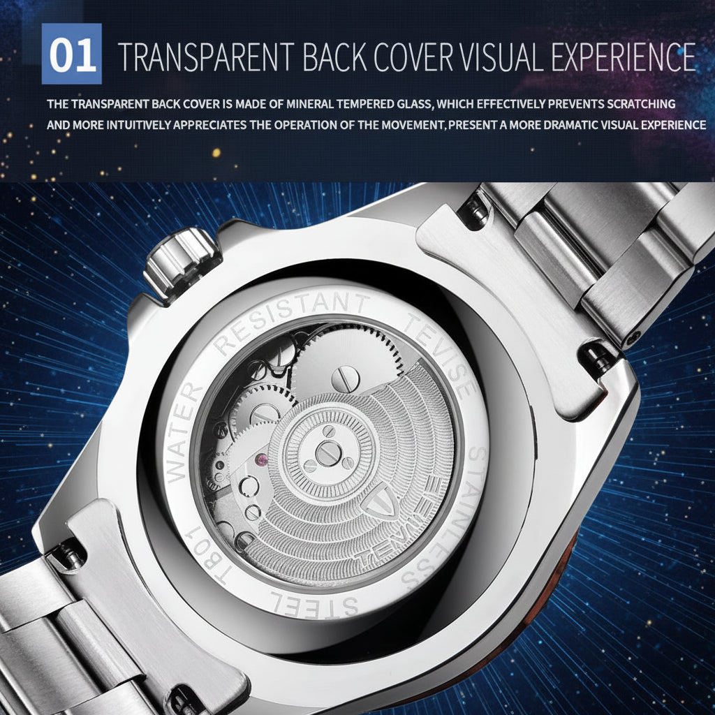 TEVISE 801 Luxury Automatic Watch for Men - Solid Stainless Steel Luminous Dial Perpetual Calendar Water Resistant